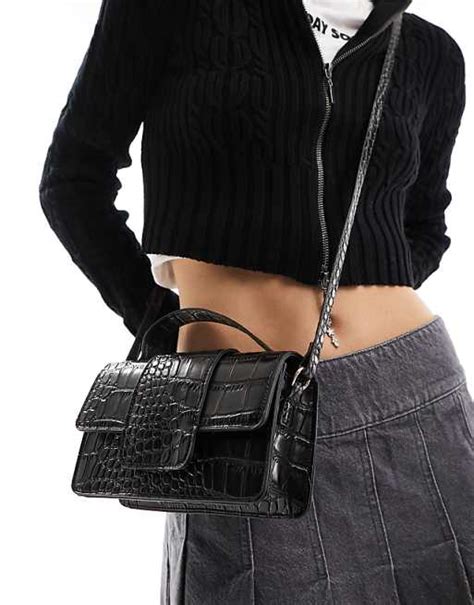 pull&bear sac bandoulière imitation croco noir